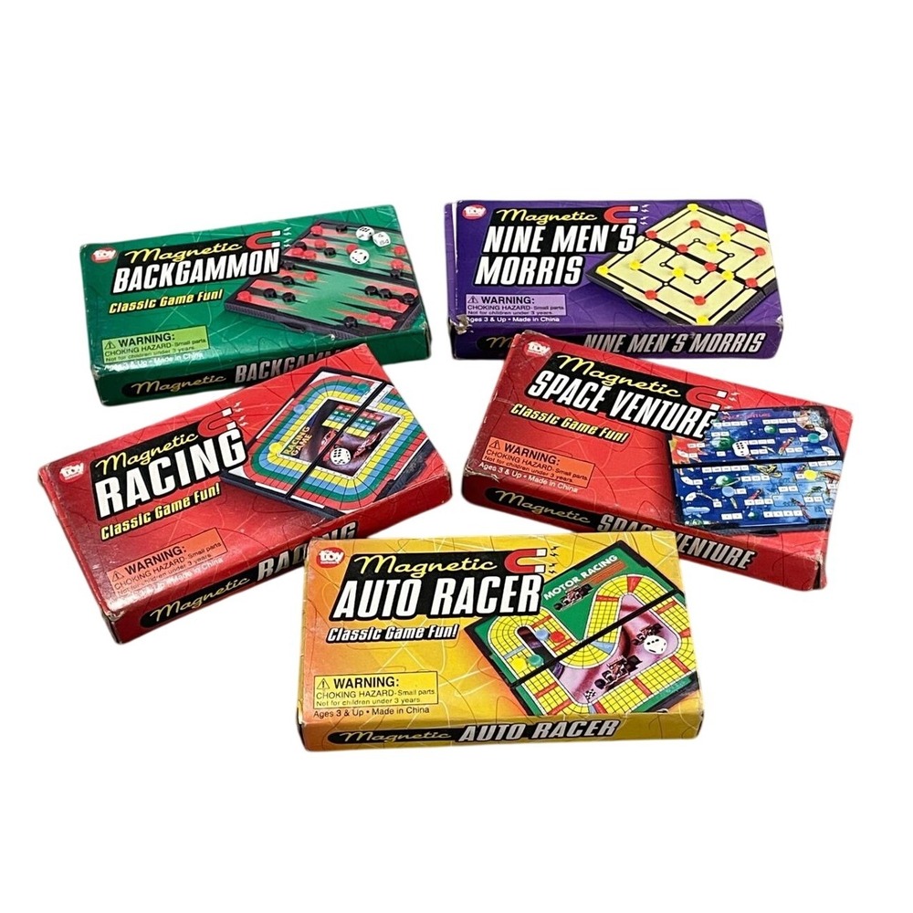 Toy Magnetic Travel Board Game Lot Backgammon Racing Nine Men's Morris Vintage